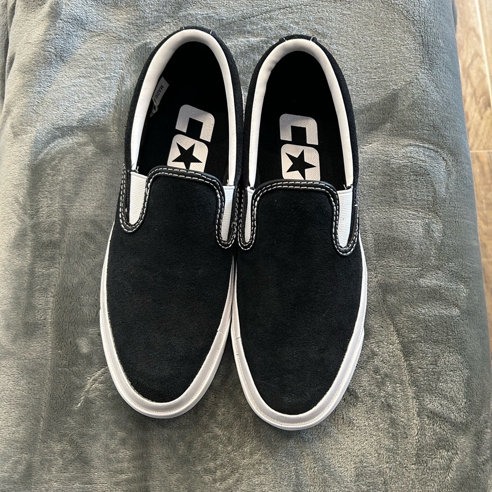 Converse Suede Black and White Slip-On Loafers